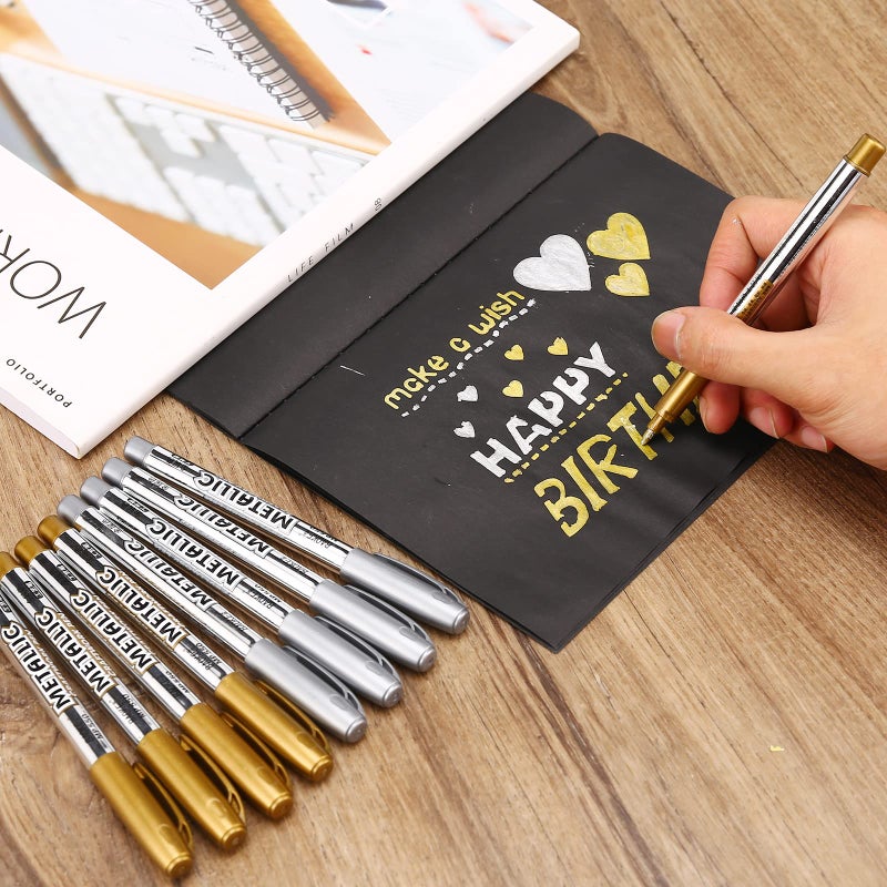 LOONENG Gold and Silver Marker Metallic, Fine Point Gold and Silver Markers Permanent Metallic for Artist Illustration, Crafts, Gift Card Making, Scrapbooking, Fabric, DIY Photo Album, 8 Count - Image 5